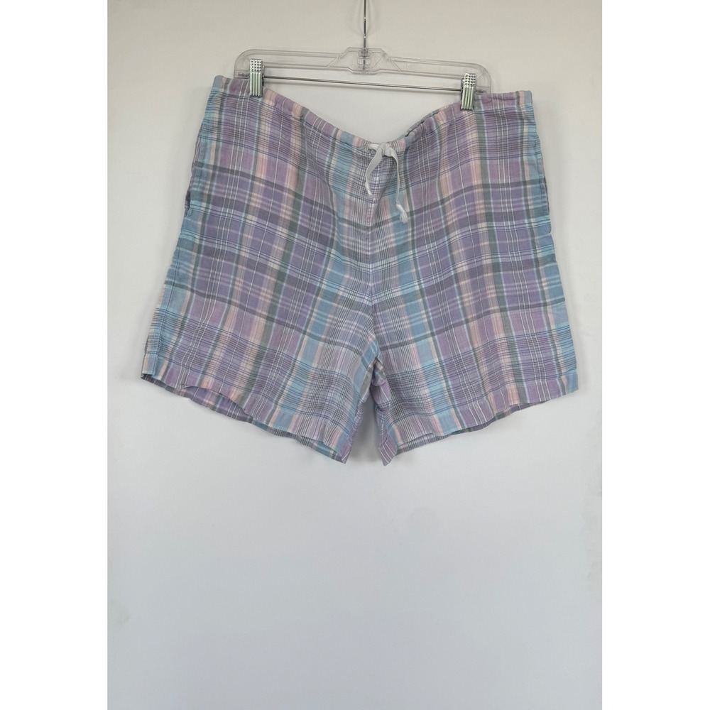 Vintage Lauren Ralph‎ Lauren High Rise Plaid Linen Shorts Womens L Pastel Preppy